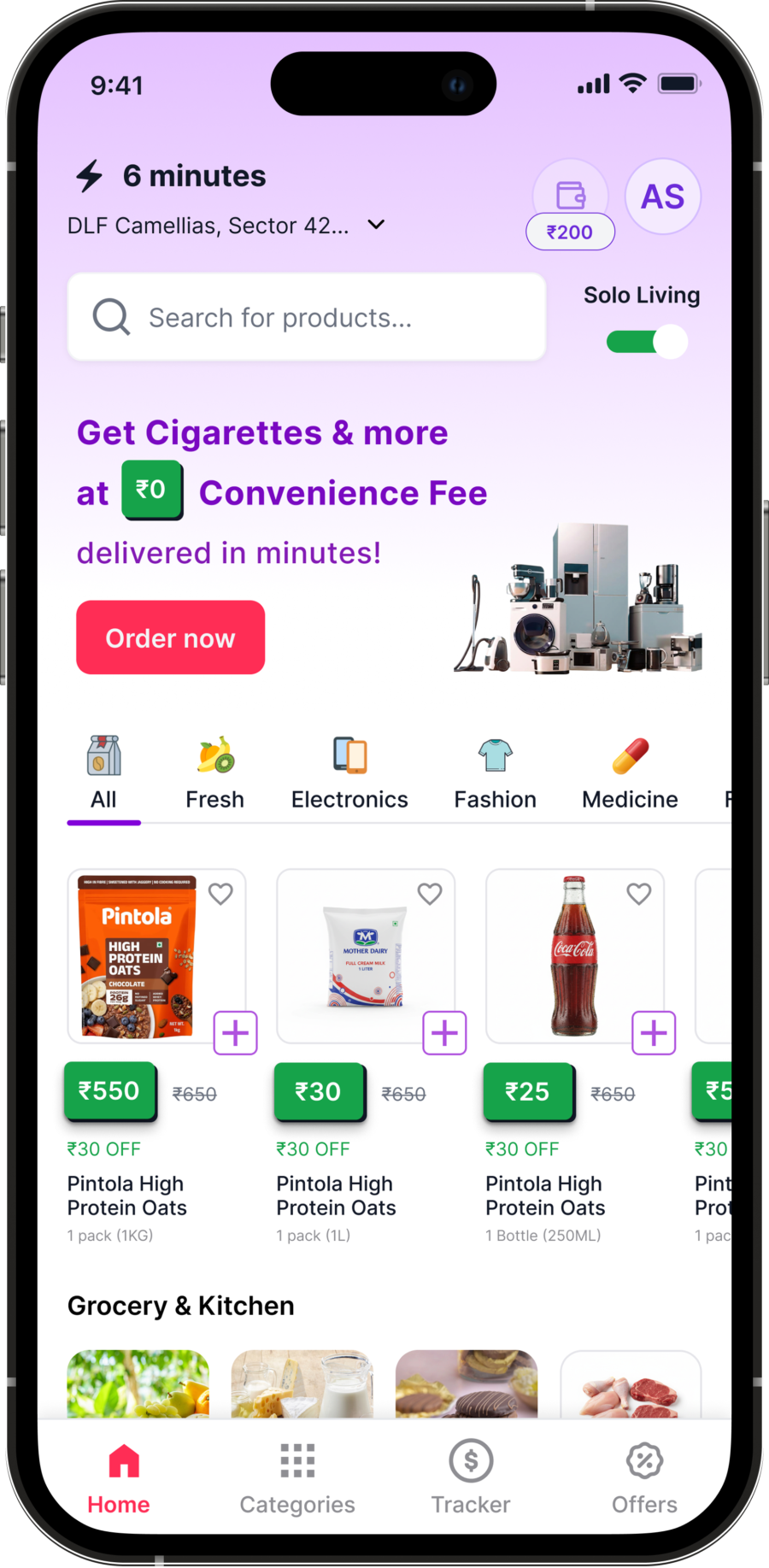 Zepto — new home screen for solo users