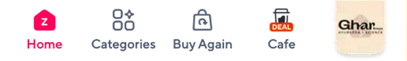 Zepto navigation — before redesign