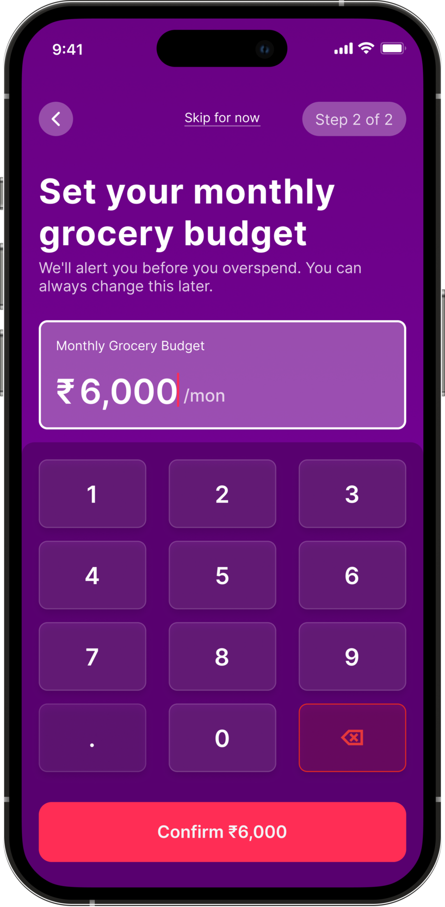 Onboarding step 4 — budget setup