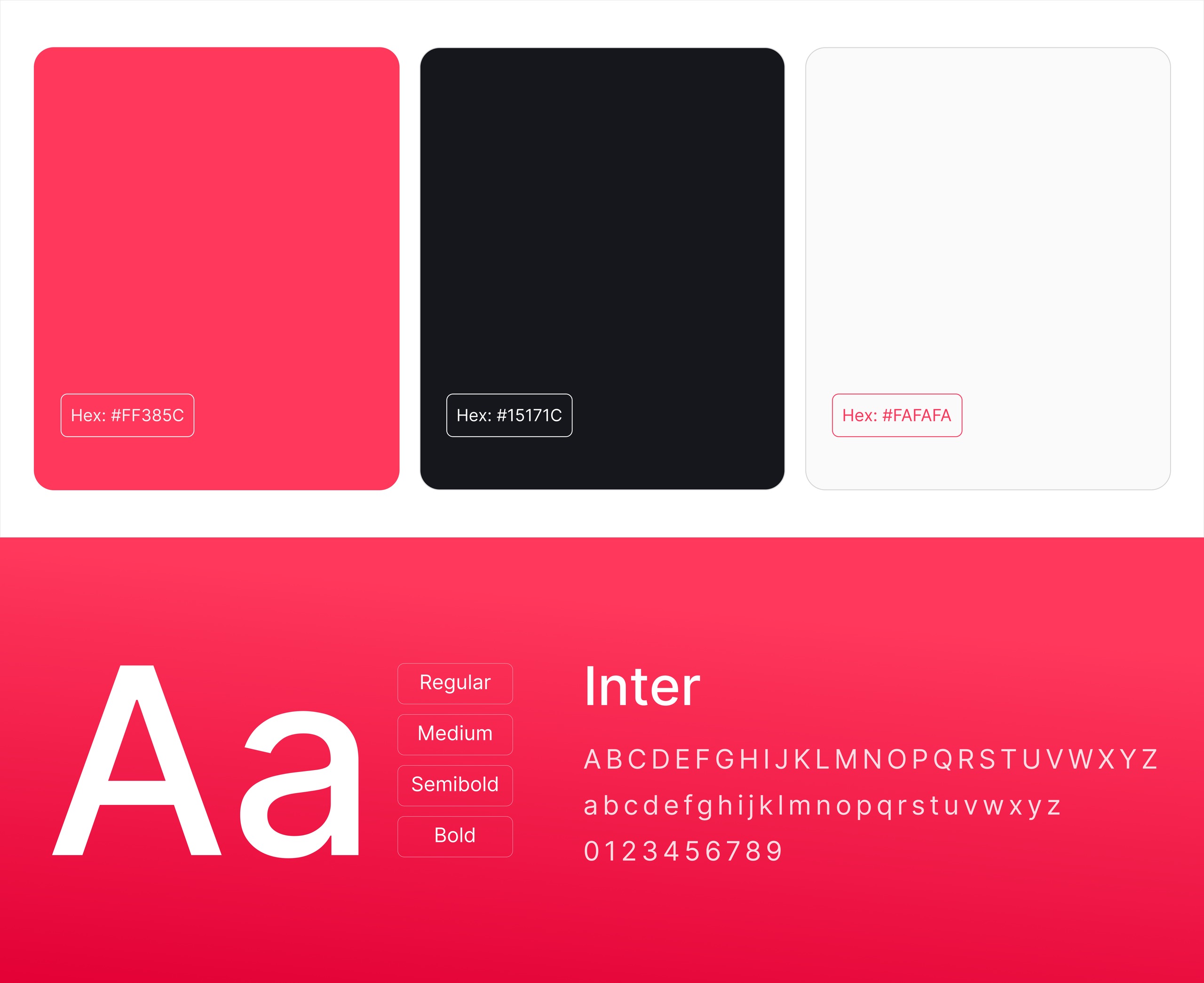 Rento colour palette and Inter type specimen