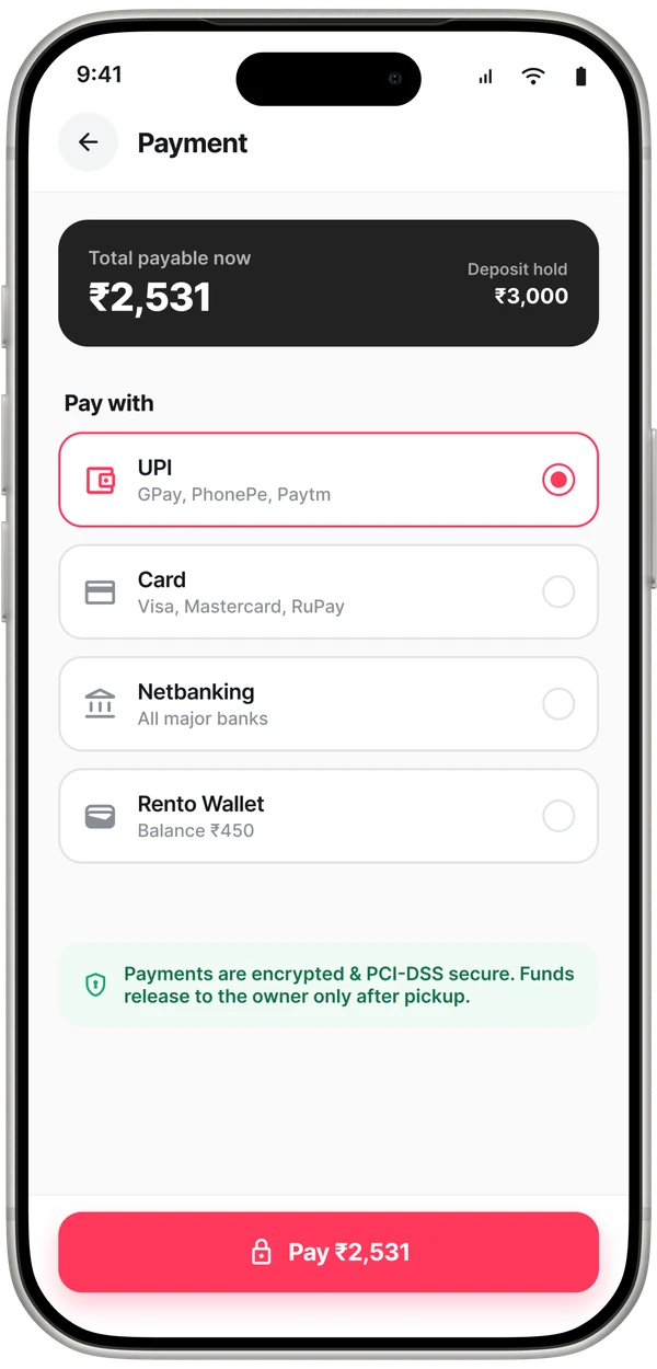 Rento payment screen