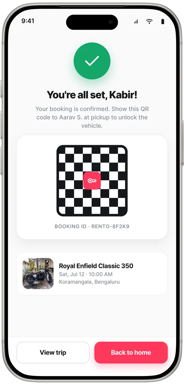 Rento confirmation screen