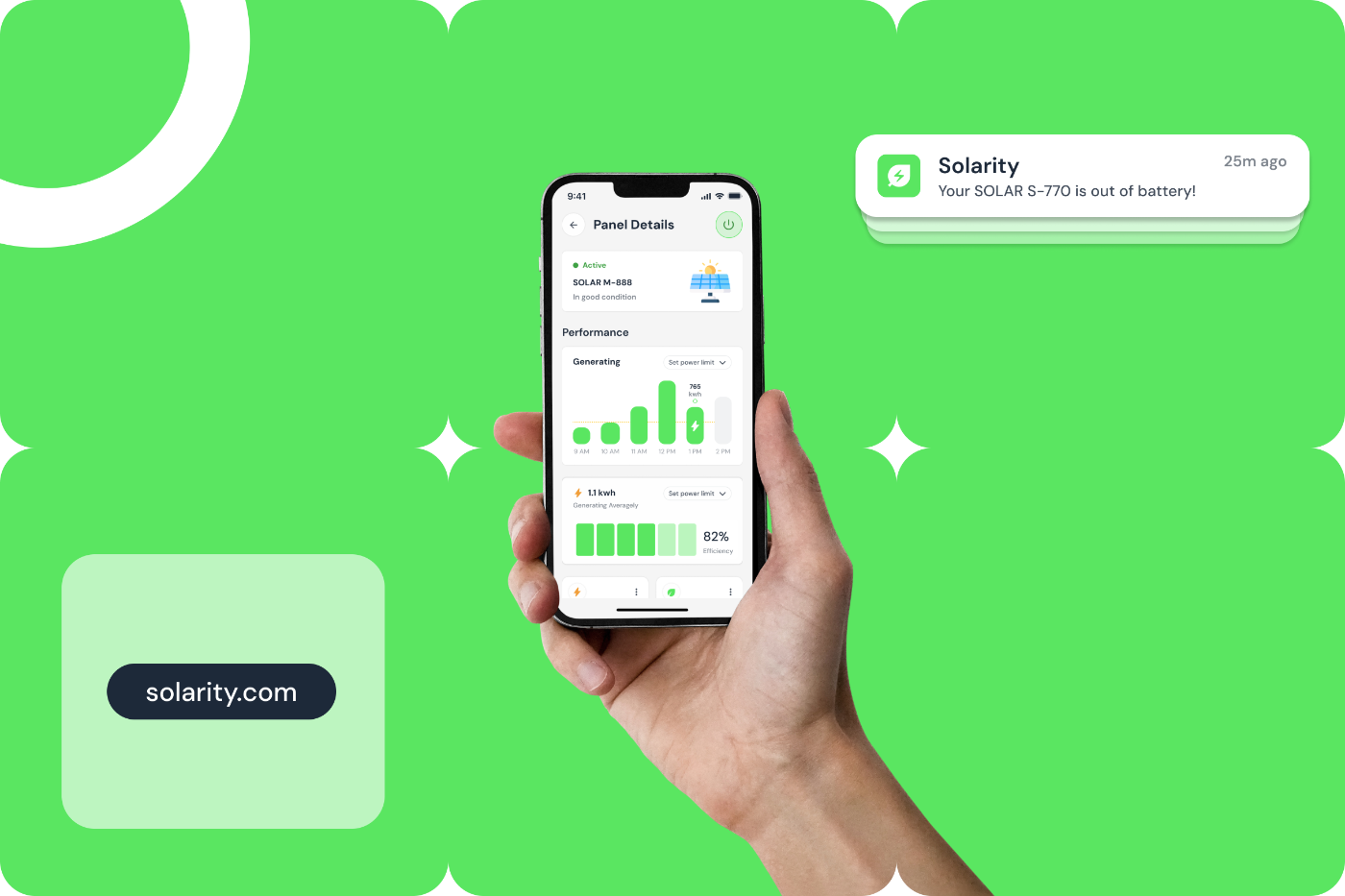 Solarity panel UI on dark background