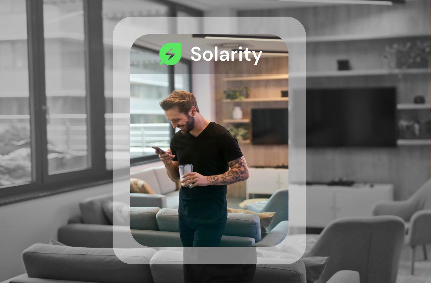 Solarity mobile app — dark mode phone screens